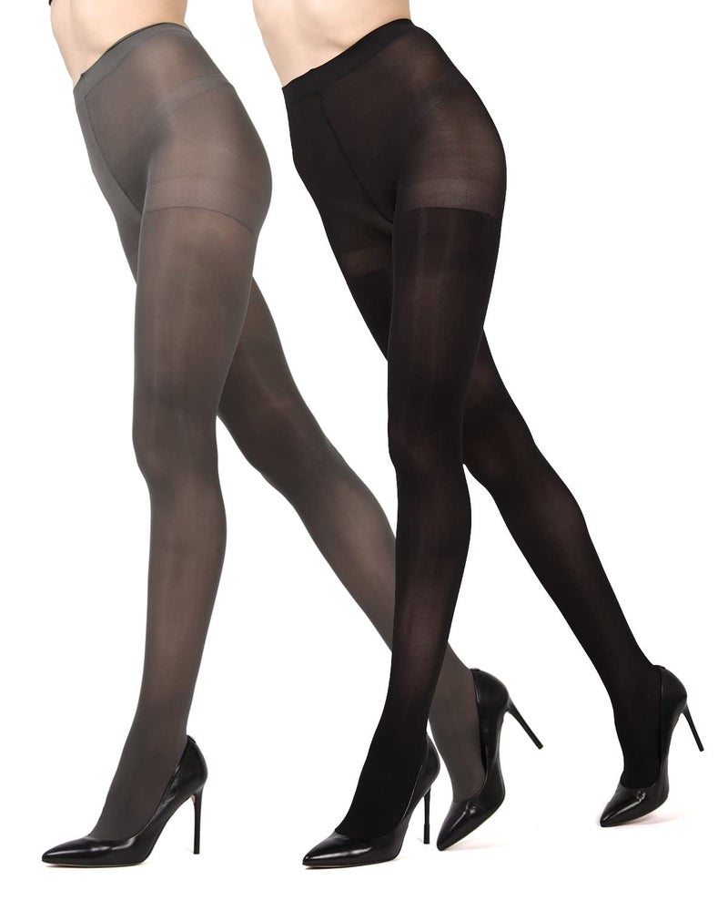 MeMoi Control Top Solid Microfiber Tights 2 Pack Black-Black M-L - Image 3